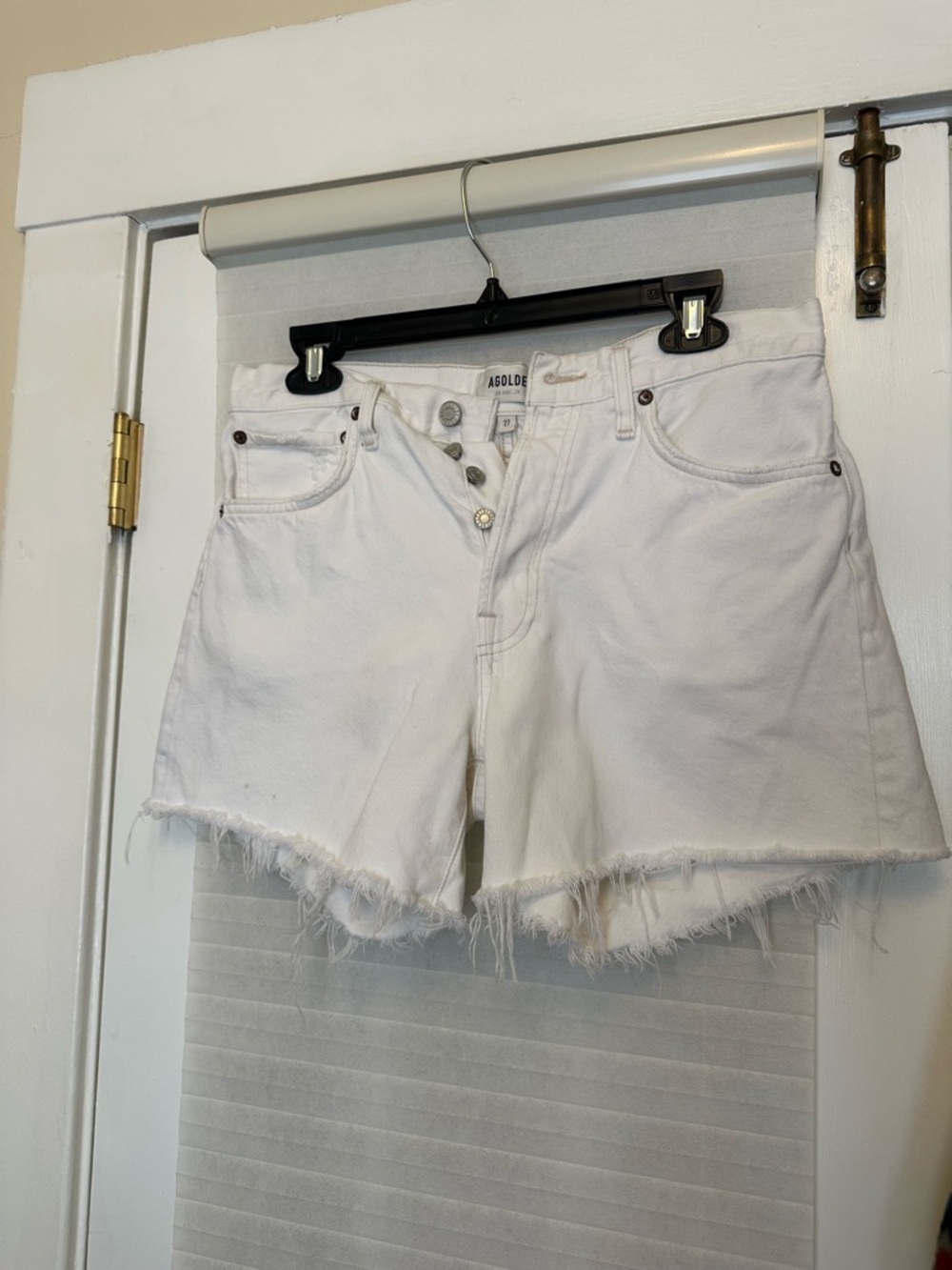 Agolde White Raw-Hem High-Rise Denim Shorts